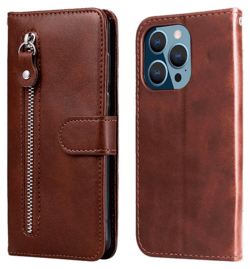 Zipper Flip Cover til iPhone 14 Pro-Brun