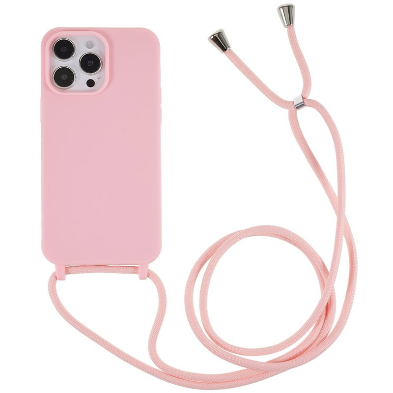 Silikone Cover med Snor til iPhone 14 Pro-Lyserød