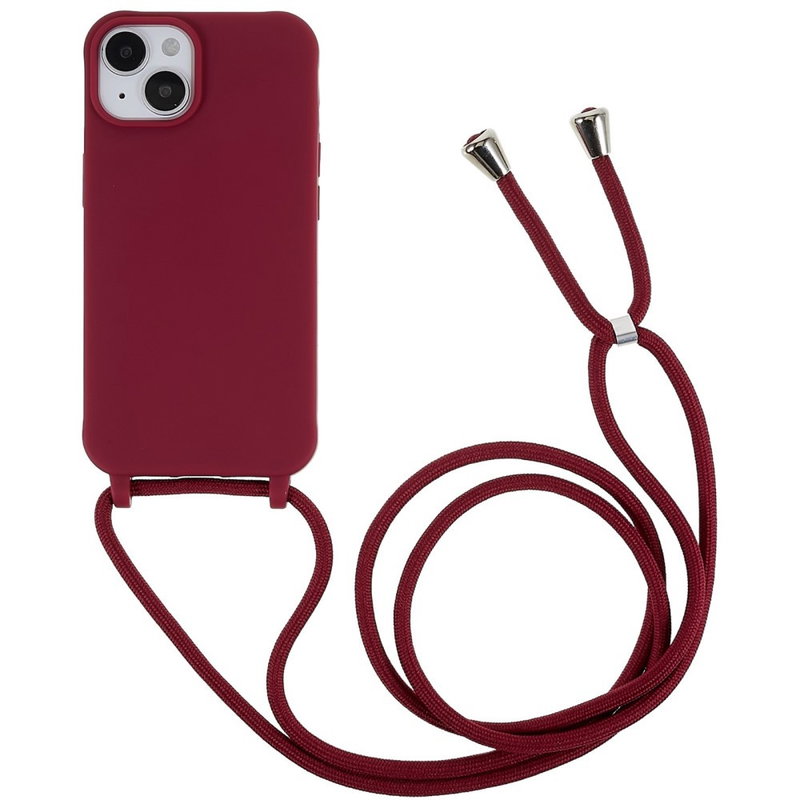 Silikone Cover med Snor til iPhone 14-Mørkerød