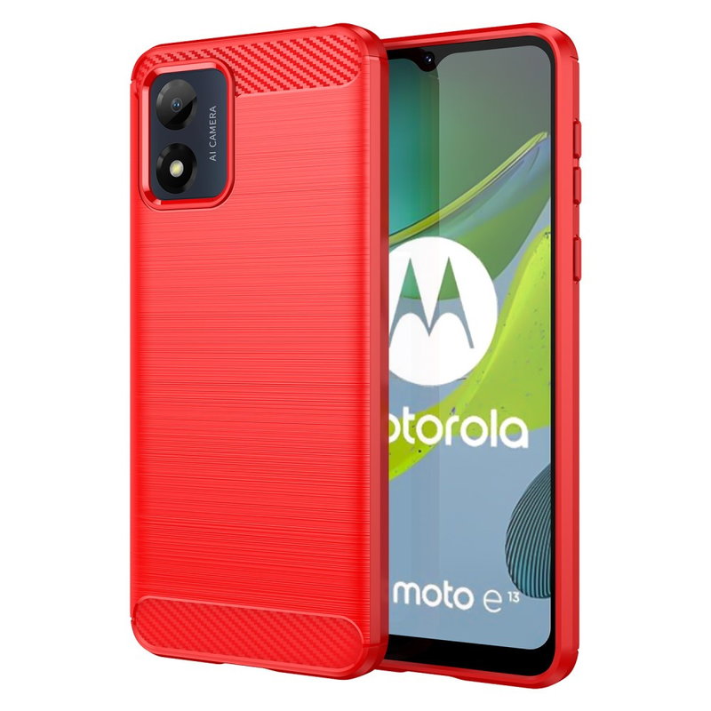 Carbon Silikone Cover til Motorola Moto E13-Rød