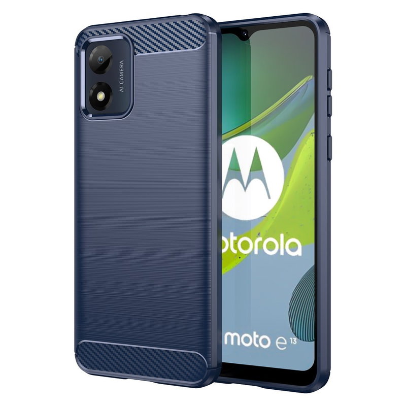 Carbon Silikone Cover til Motorola Moto E13-Blå