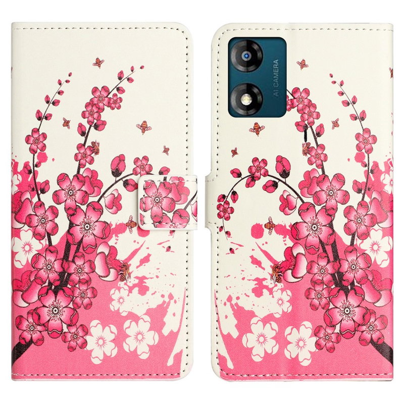 Cherry Læder Flip Cover med Kortholder og Stand til Motorola Moto E13