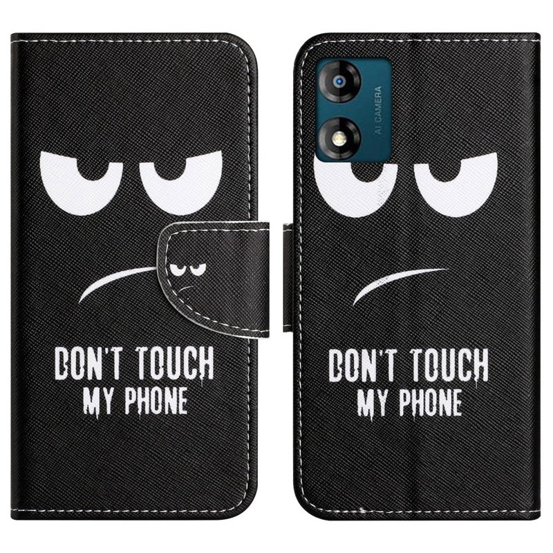 Don´t Touch my Phone Læder Flip Cover til Motorola Moto E13 med Kortholder og Stand