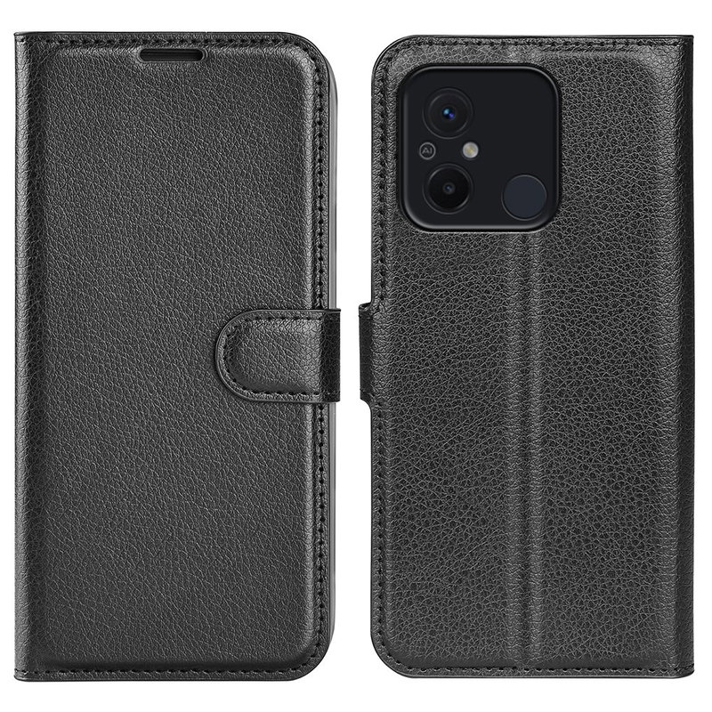 Sort Læder Flip Cover til Xiaomi Redmi 12C 4G, med Lommer til Kort