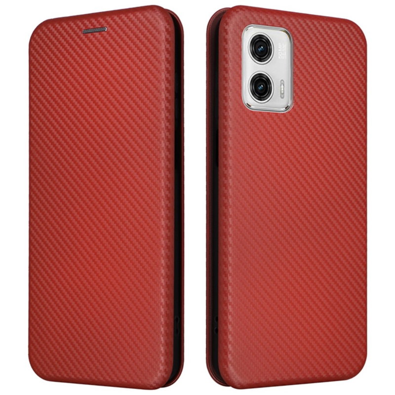 Carbon Fiber Flip Cover til Motorola Moto G13 / G23 / G53-Rød