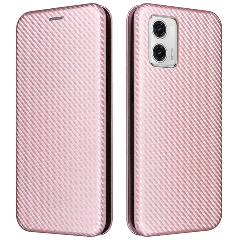 Carbon Fiber Flip Cover til Motorola Moto G13 / G23 / G53-Lyserød