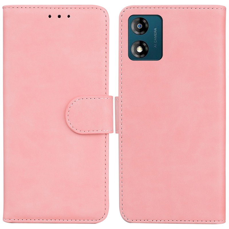 Vintage Læder Flip Cover til Motorola Moto E13 - Lædercover med Kortholder -Pink