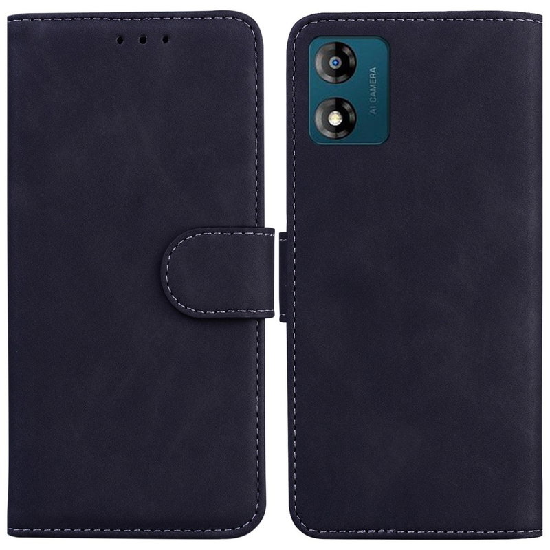 Vintage Læder Flip Cover til Motorola Moto E13 - Lædercover med Kortholder -Sort