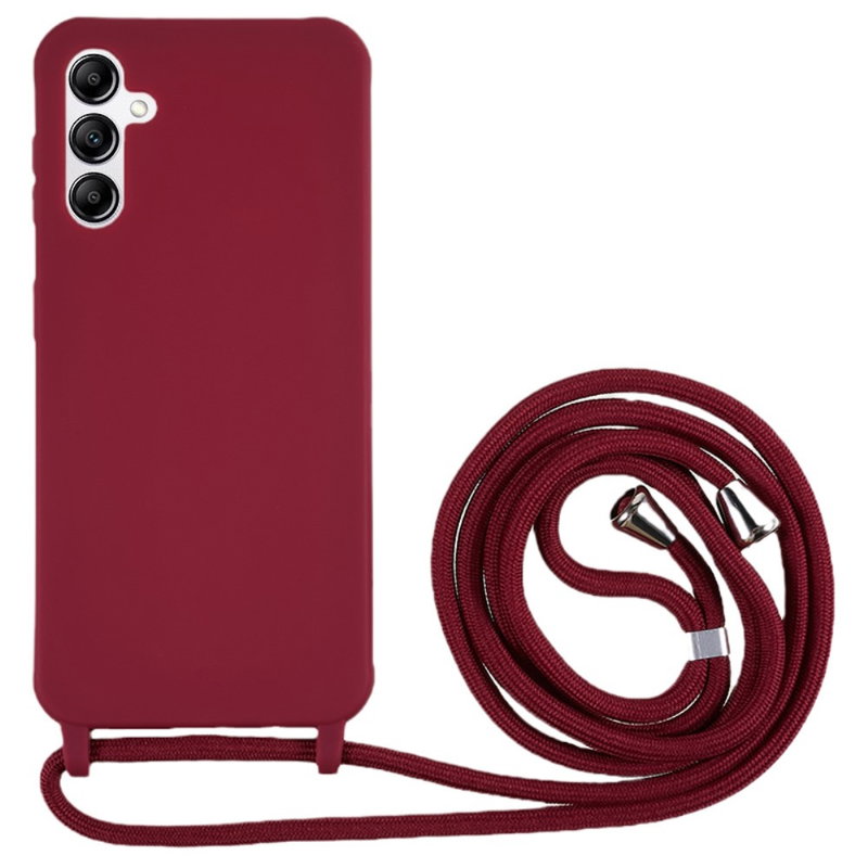 Silikone Cover med Snor til Samsung Galaxy A14 4G / 5G-Mørkerød