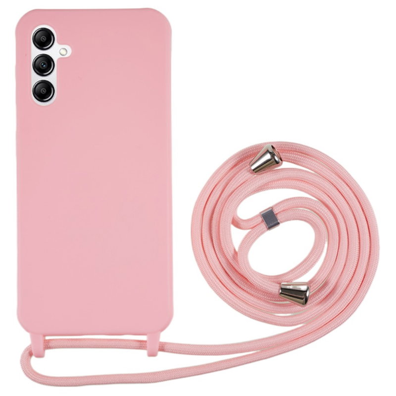 Silikone Cover med Snor til Samsung Galaxy A14 4G / 5G-Lyserød