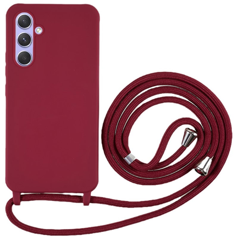 Silikone Cover med Snor til Samsung Galaxy A54 5G-Mørkerød