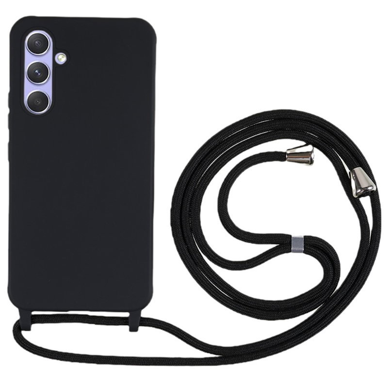 Silikone Cover med Snor til Samsung Galaxy A54 5G-Sort