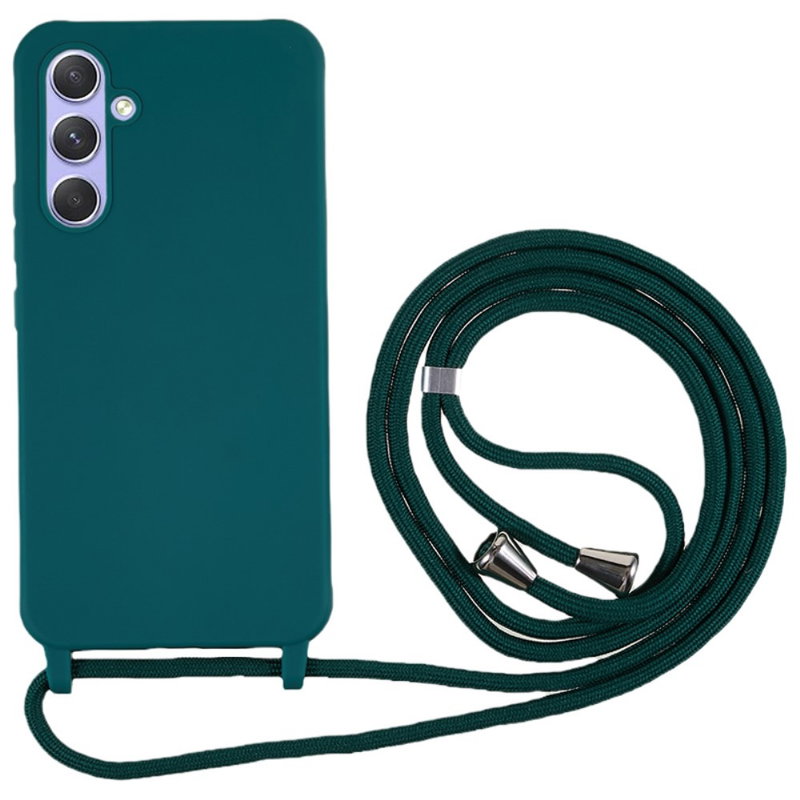 Silikone Cover med Snor til Samsung Galaxy A54 5G-Mørkegrøn