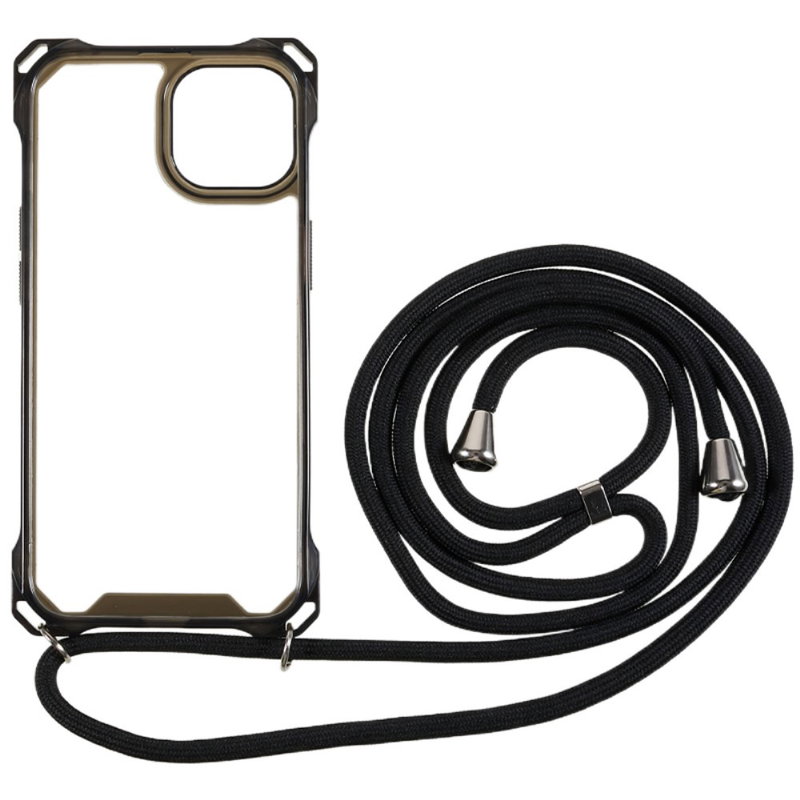 Gennemsigtigt Silikone Cover med Snor til iPhone 13-Sort