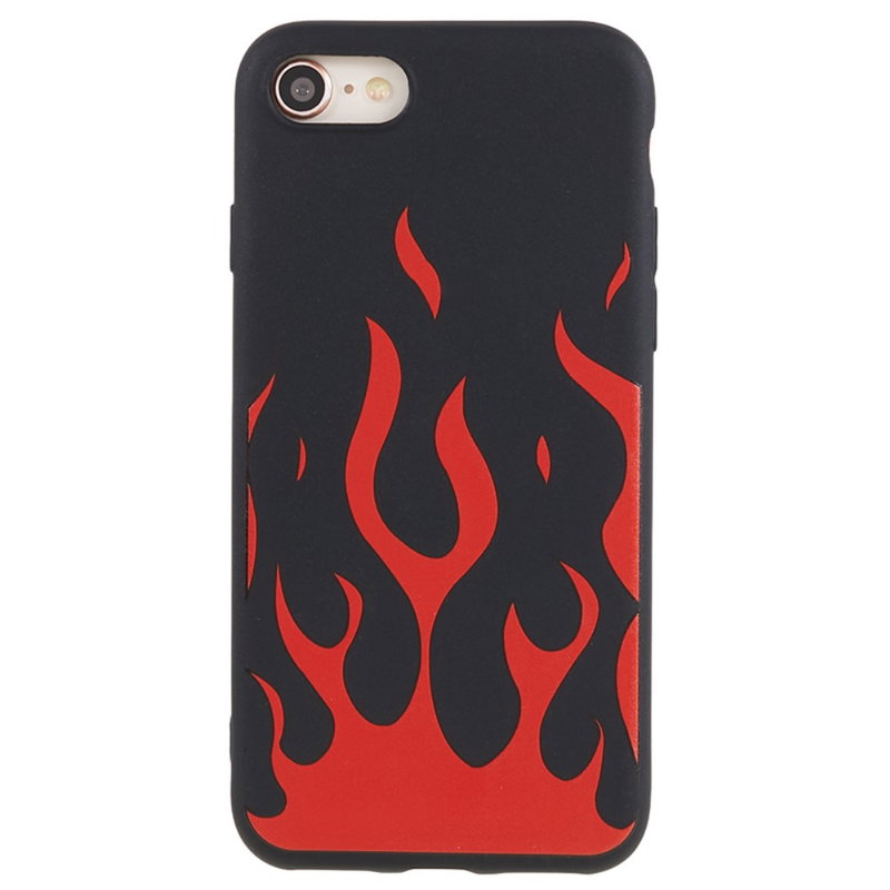 Silikone Cover med Flammer til iPhone 7 / 8 / SE (2020) - Sort