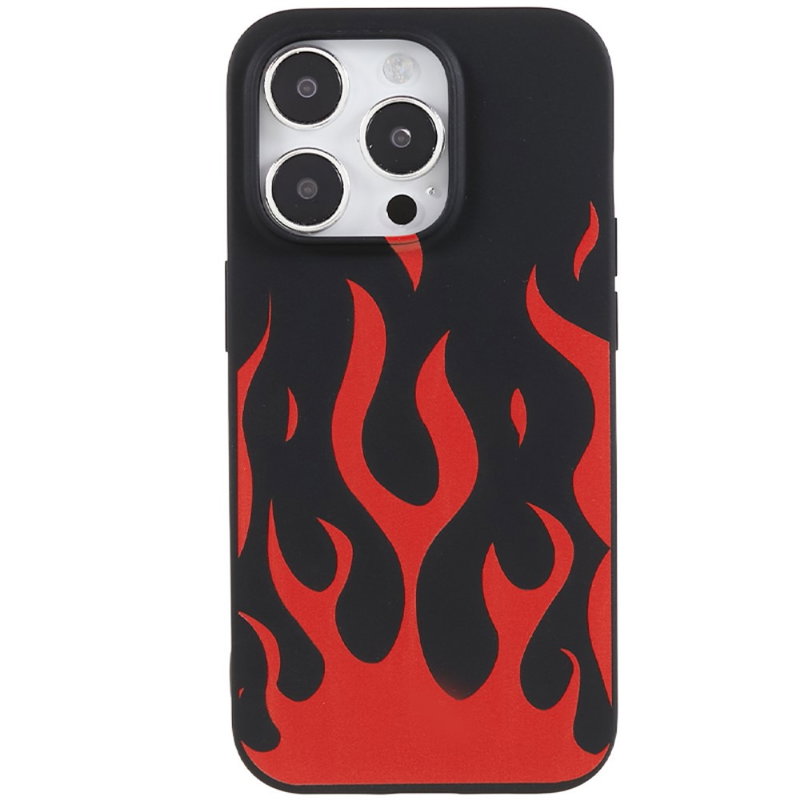 Silikone Cover med Flammer til iPhone 14 Pro-Sort