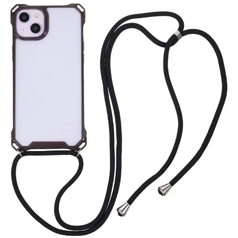 Gennemsigtig Silikone Cover med Snor til iPhone 14-Sort
