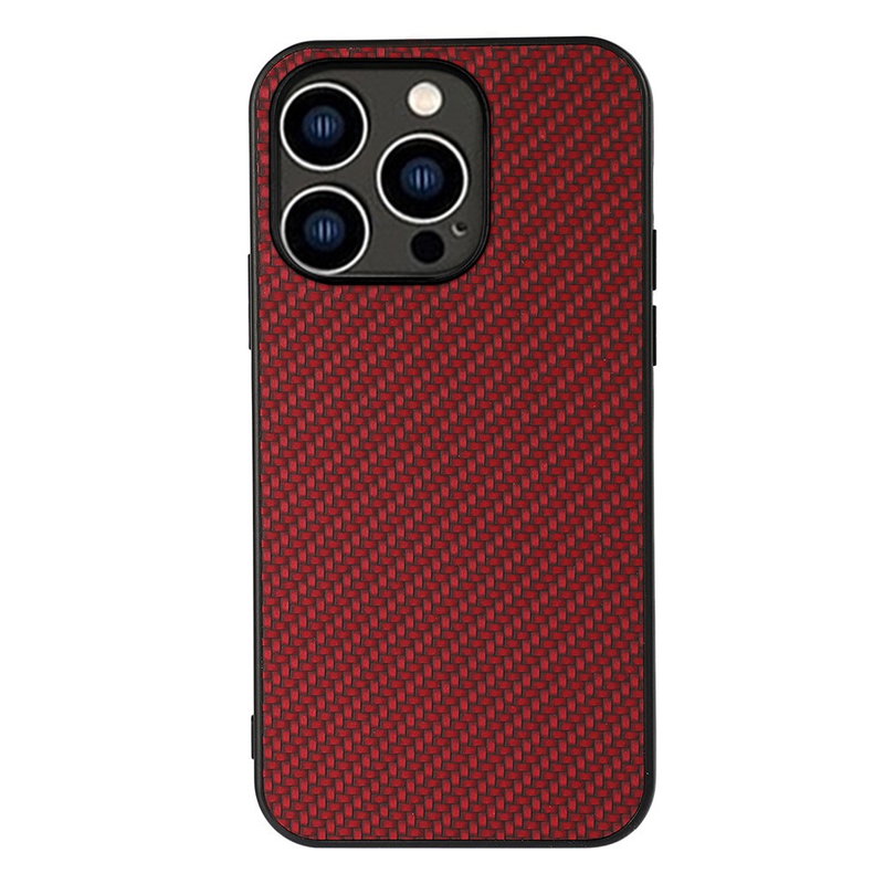 Carbon Silikone Cover til iPhone 15 Pro Max-Rød