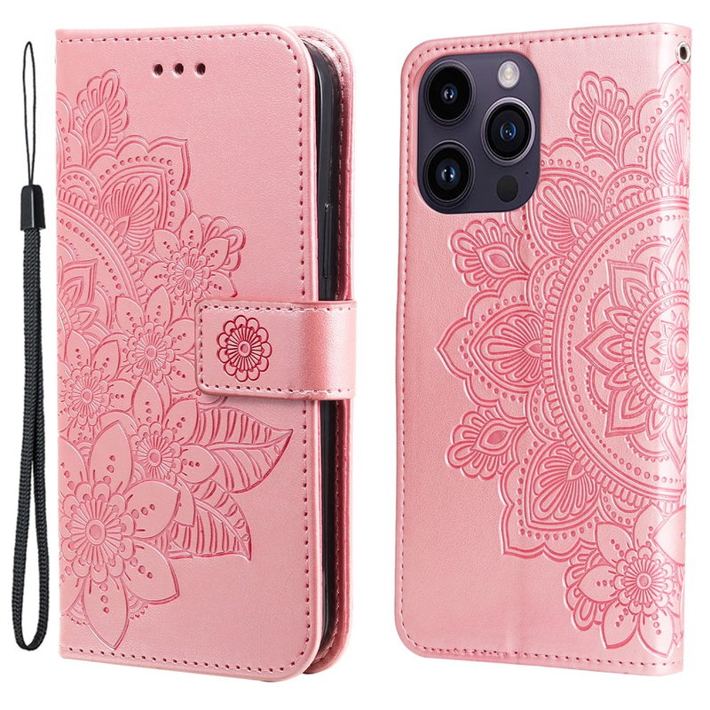 Mandala Flip Cover til iPhone 15 Pro Max-Lyserød