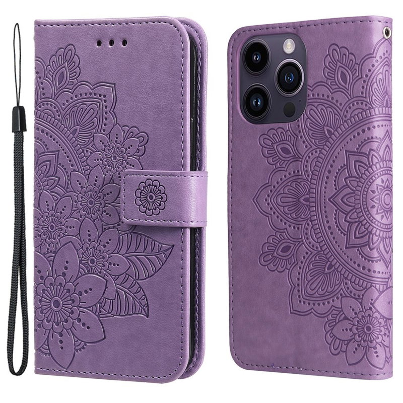 Mandala Læder Flip Cover til iPhone 15 Pro-Lilla