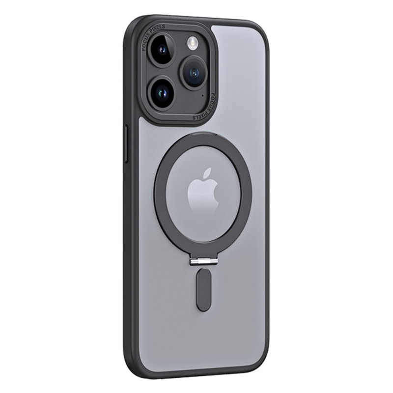 Gennemsigtigt Silikone Cover med MagSafe og Ringholder til iPhone 15 Pro-Sort