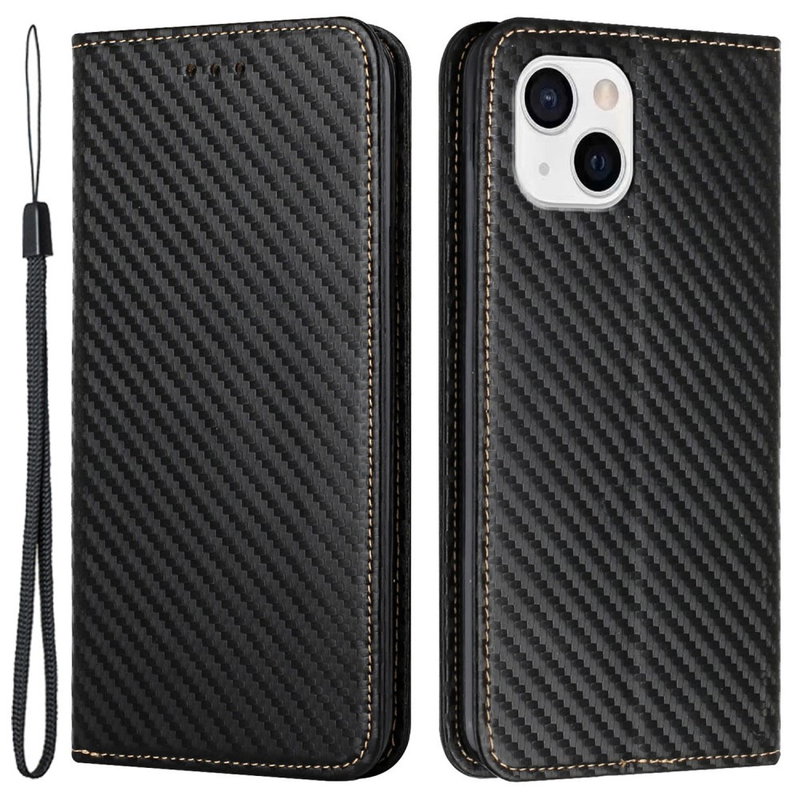 Carbon Læder Flip Cover til iPhone 15 Plus