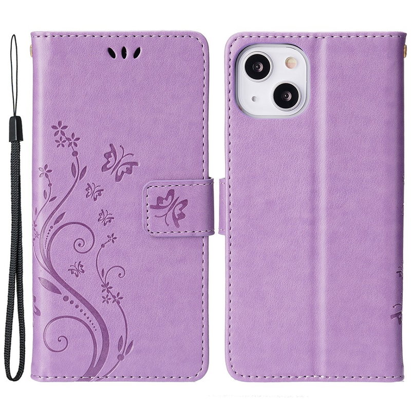 Papillo Læder Flip Cover til iPhone 15-Lilla