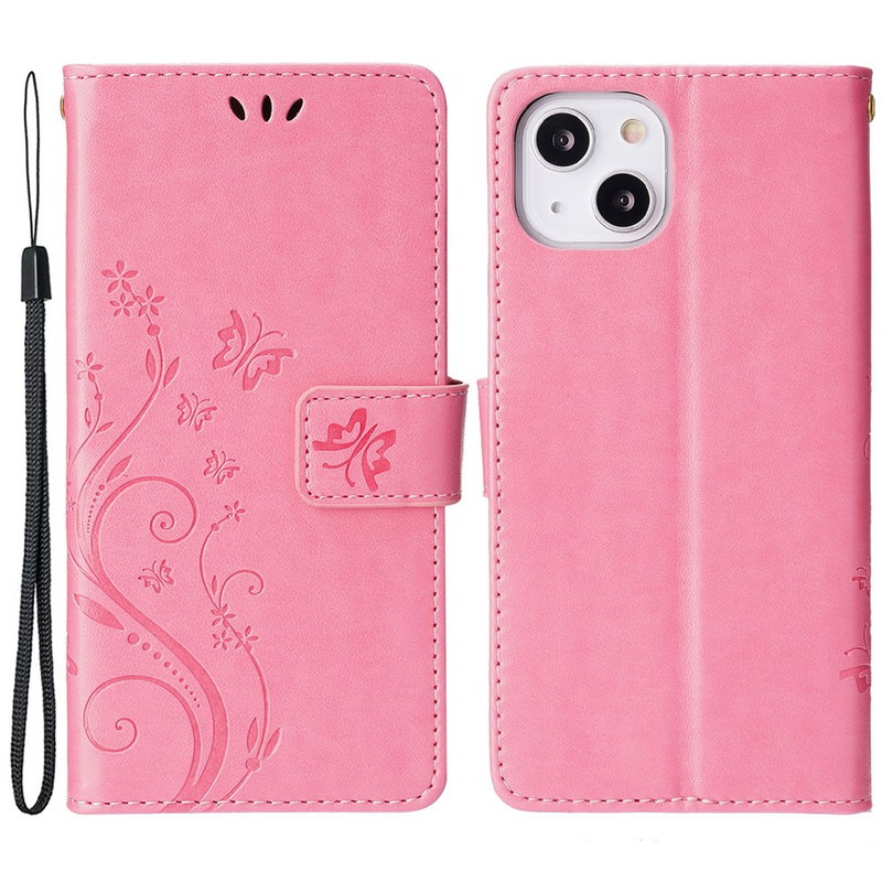 Papillo Læder Flip Cover til iPhone 15 Plus-Lyserød