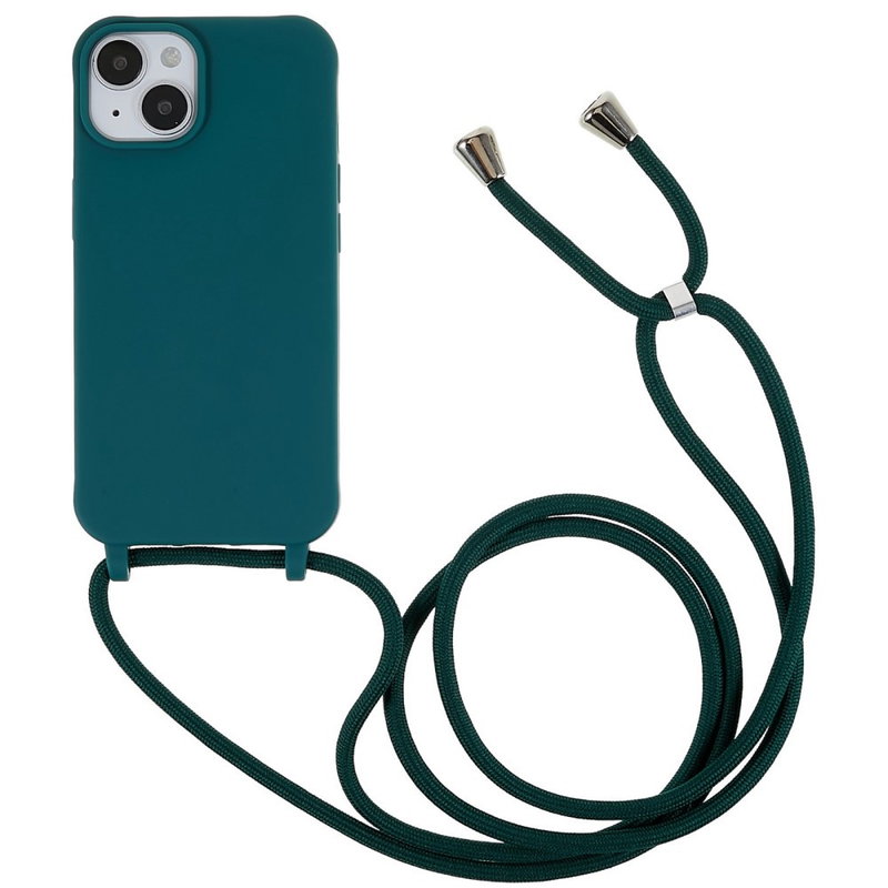 Silikone Cover med Snor til iPhone 15-Mørkegrøn