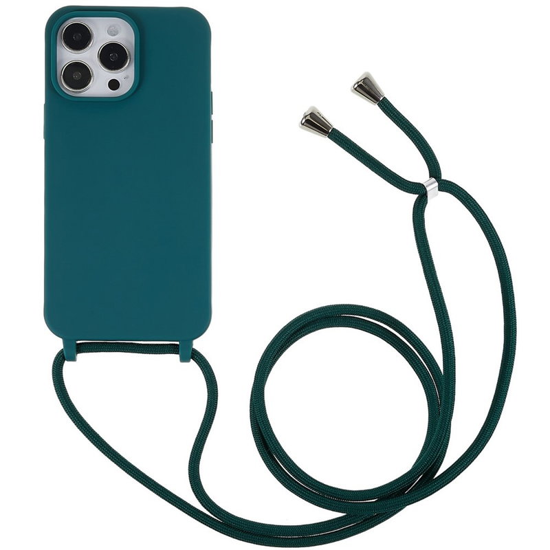 Silikone Cover med Snor til iPhone 15 Pro-Mørkegrøn