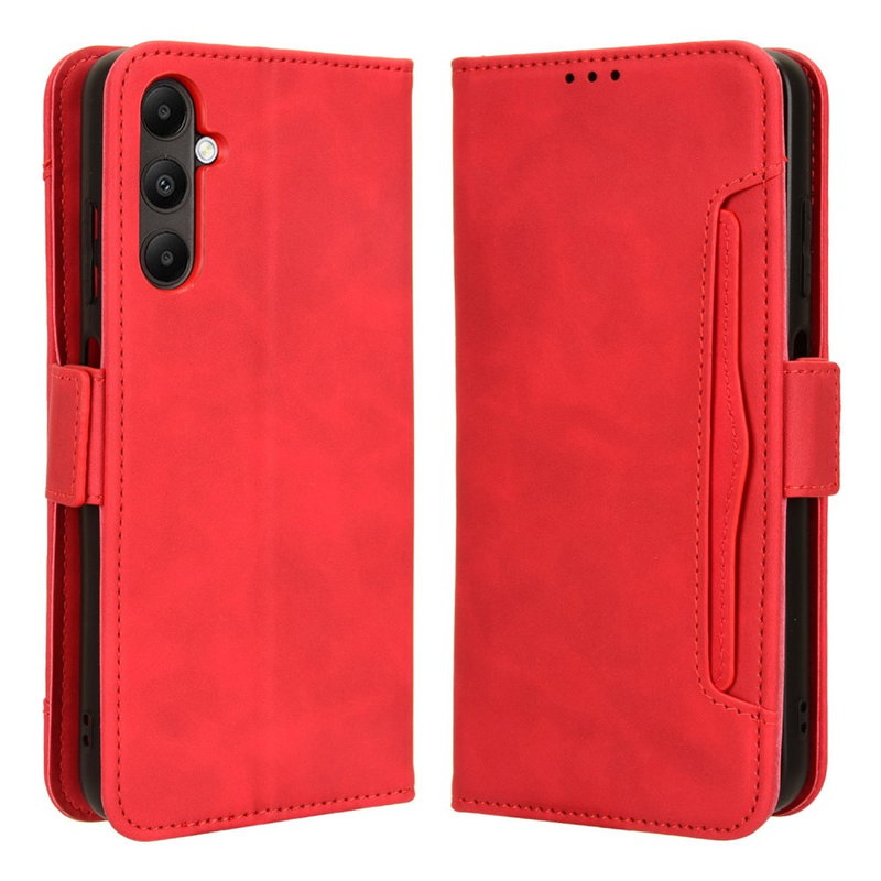 Rustik Læder Flip Cover med Kortholder til Samsung Galaxy A05S-Rød