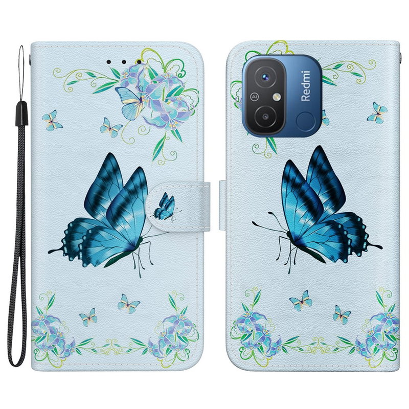 Sommerfugl Læder Flipcover til Xiaomi Redmi 12C 4G, med hank, stand og mobilpung