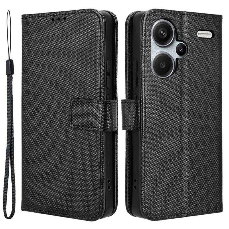 Xiaomi Redmi Note 13 Pro Plus 5G Sort Læder Flipcover med Magnet Luk, Hank og Støttefod