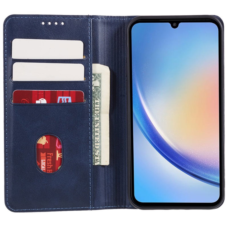 Klassisk Læder Flip Cover med Stand til Samsung Galaxy A05S-Blå
