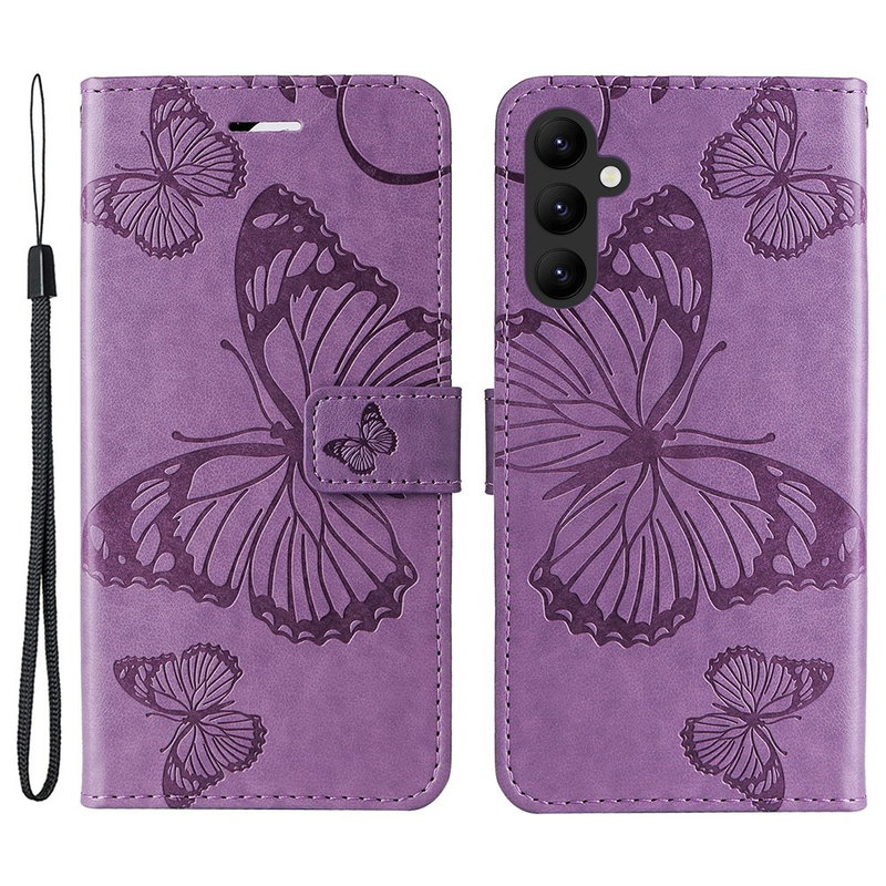 Butterfly Læder Flip Cover med Hank til Samsung Galaxy A25 5G-Lilla