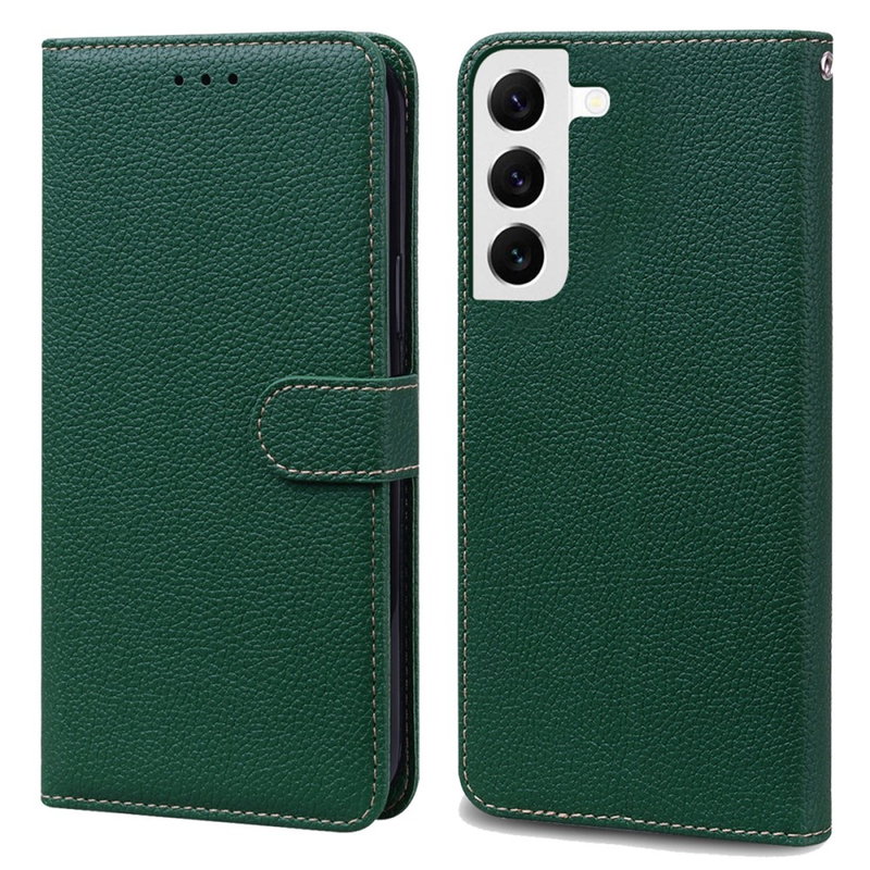 Litchi Læder Flip Cover med Kortholder til Samsung Galaxy S24 Plus-Grøn