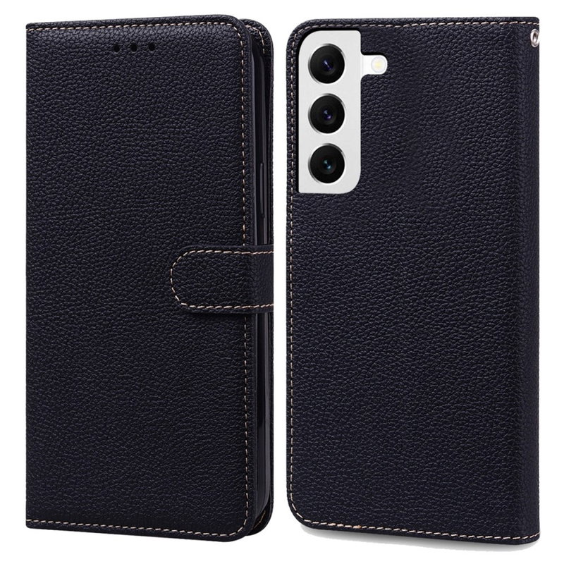 Litchi Læder Flip Cover med Kortholder til Samsung Galaxy S24 Plus-Sort