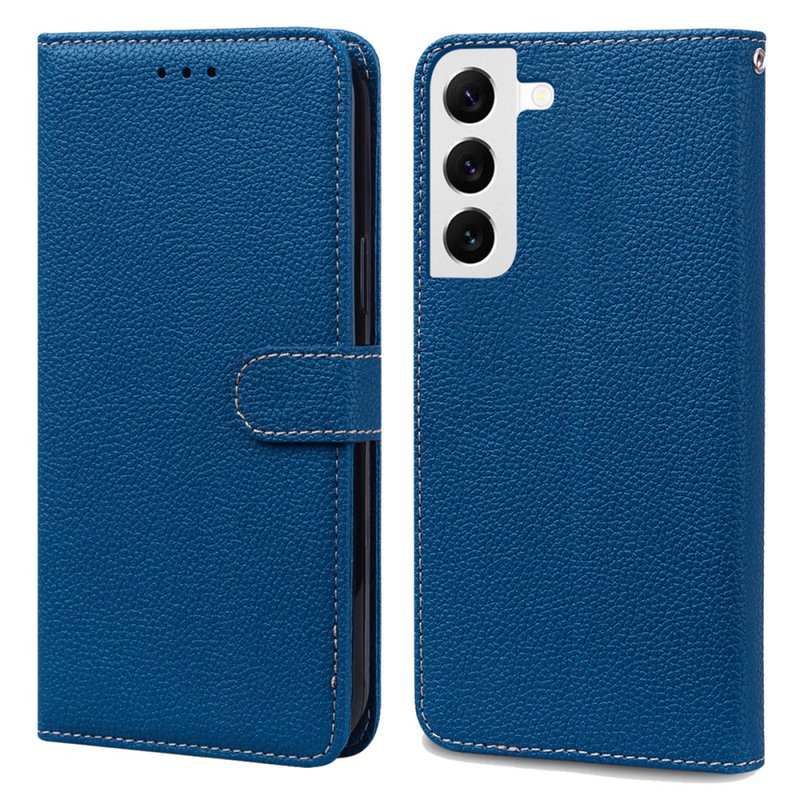 Litchi Læder Flip Cover med Kortholder til Samsung Galaxy S24 Plus-Blå