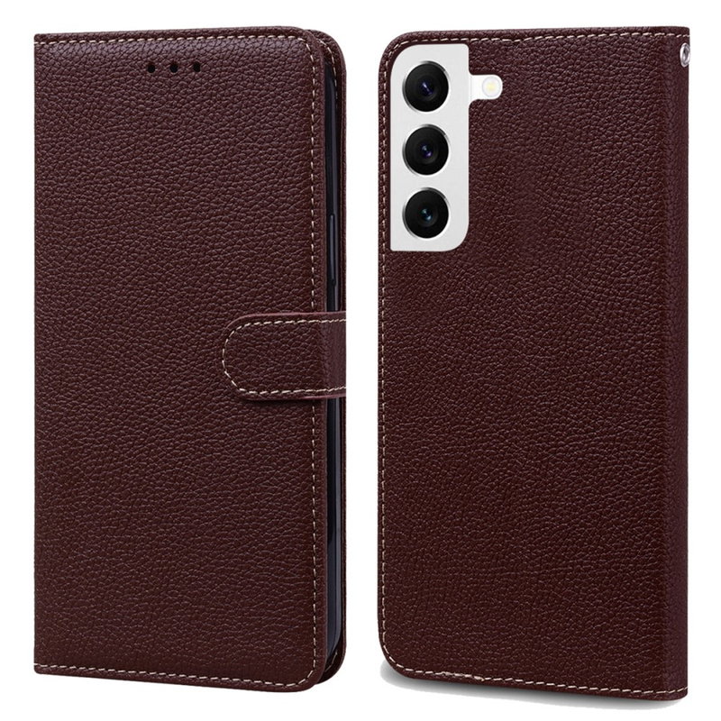 Litchi Læder Flip Cover med Kortholder til Samsung Galaxy S24 Plus-Brun