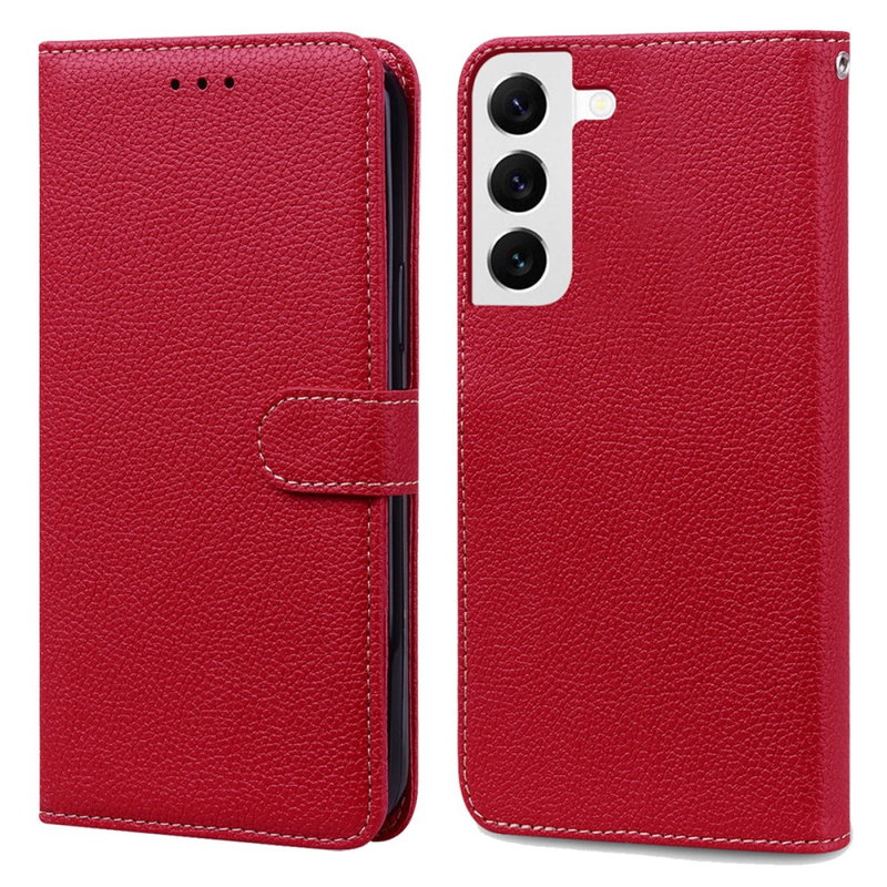 Litchi Læder Flip Cover med Kortholder til Samsung Galaxy S24 Plus-Rød