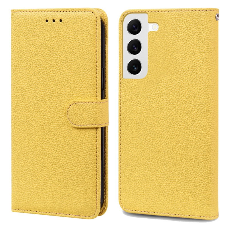 Litchi Læder Flip Cover med Kortholder til Samsung Galaxy S24 Plus-Gul