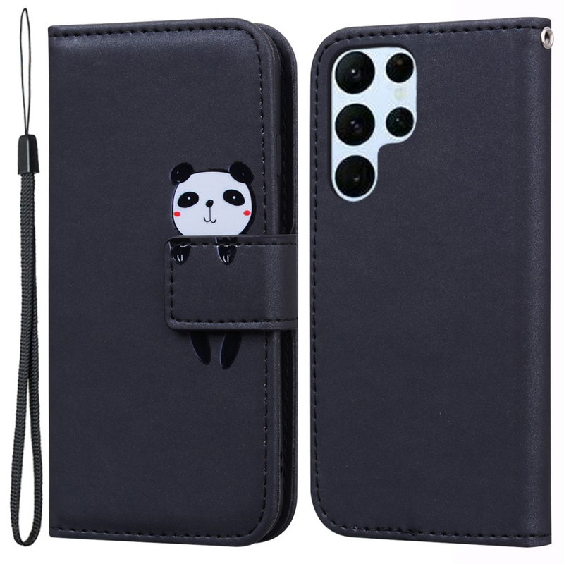 Læder Flip Cover med Dyr til Samsung Galaxy S24 Ultra-Sort