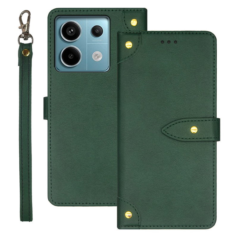Xiaomi Redmi Note 13 Pro 5G Klassisk Læder Flip Cover med Magnet Luk, Kortholder og Stand-Grøn