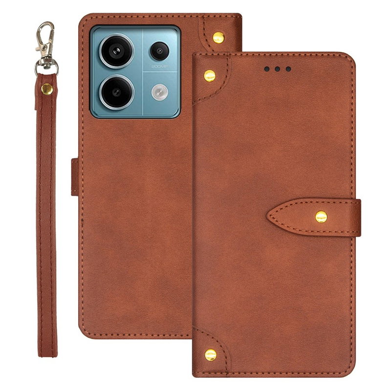 Xiaomi Redmi Note 13 Pro 5G Klassisk Læder Flip Cover med Magnet Luk, Kortholder og Stand-Brun