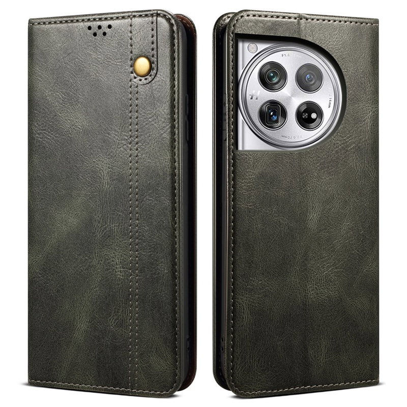 OnePlus 12R 5G Klassisk Læder Flip Cover med Kortholder og Stand-Grå