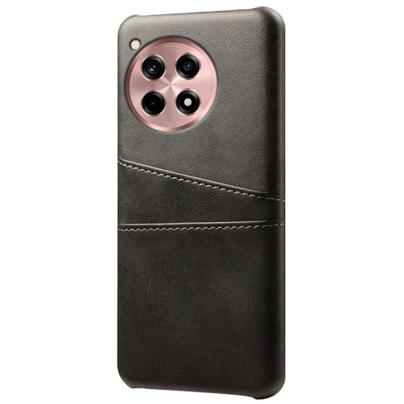 OnePlus 12R 5G Sort Guni Læder Case med Lommer til Kort