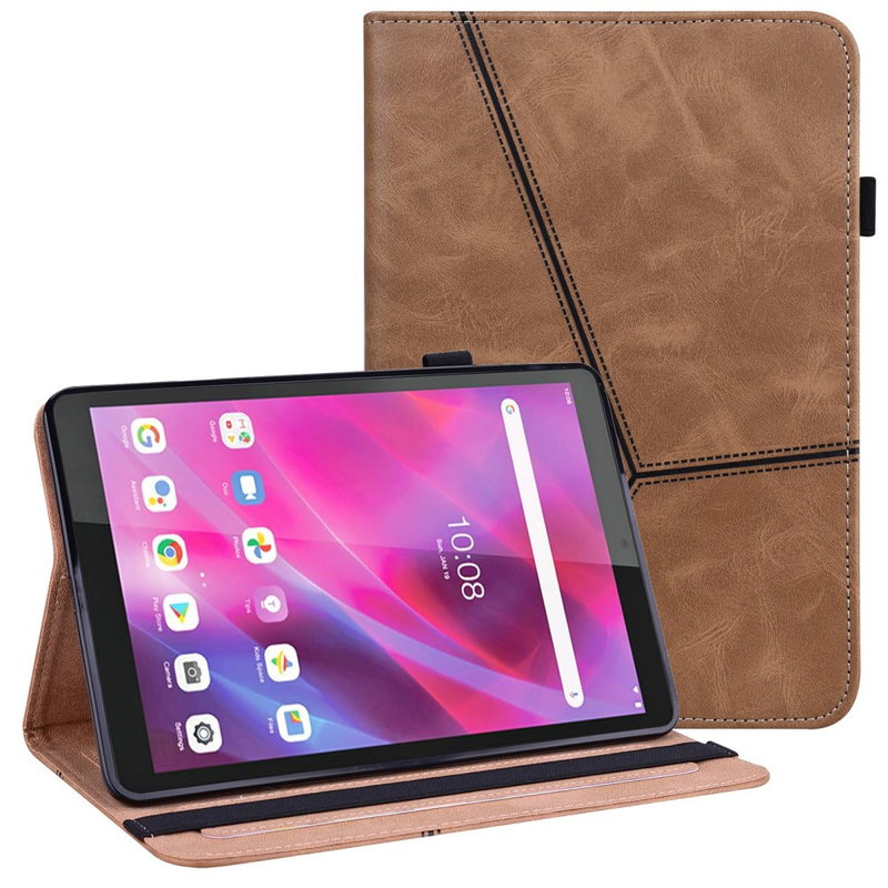 Rustikt Læder Flipcover til Lenovo Tab M8 Gen 4, med Stand og Lommer til Kort-Brun