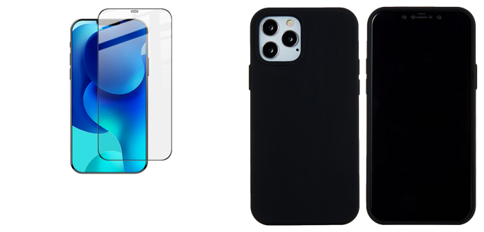 Pakke m. 3D Skærmbeskyttelse / Hærdet Beskyttelsesglas til iPhone 12 Mini & Matte Slim Silikone Cover til iPhone 12 Mini Sort