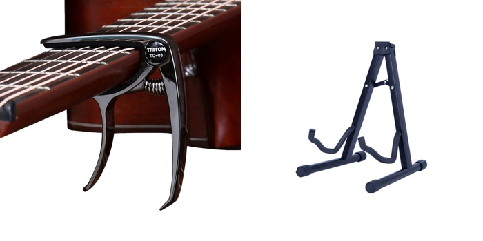 Pakke m. Clip-On Guitar Capo & Foldbar Guitarholder