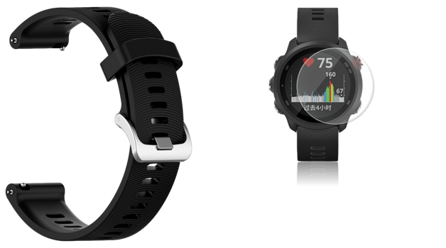 Garmin Forerunner 245 / 245 Music Sort Silikone rem & Beskyttelsesglas / Skærmbeskyttelse / Glas